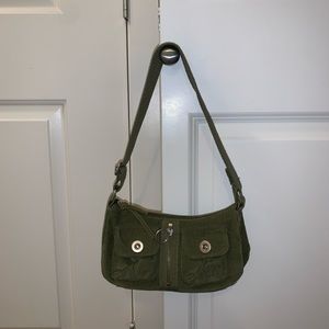 Army Green Corduroy Baguette Handbag